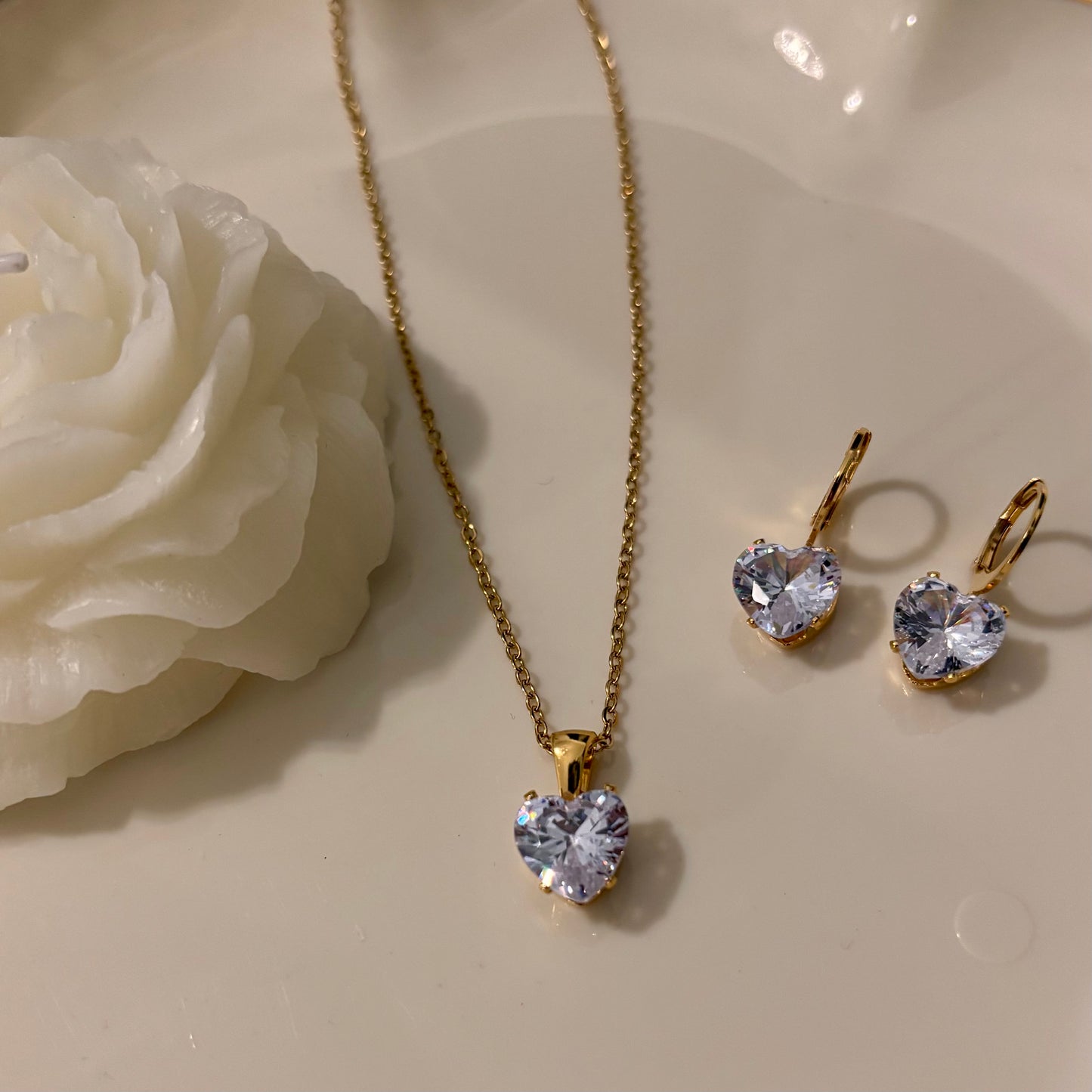 Set de Alaia Collar y Aretes en Acero Inoxidable Chapado en Oro 18K con Zirconia